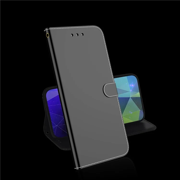 Étui de protection miroir en cuir avec support et dragonne pour Samsung Galaxy S21 Plus 5G - Noir