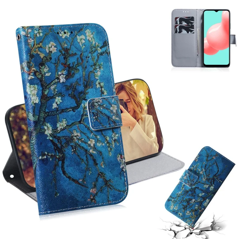 Leather Wallet Protective Pattern Printing Shell Case for Galaxy A32 5G / M32 5G - Flower