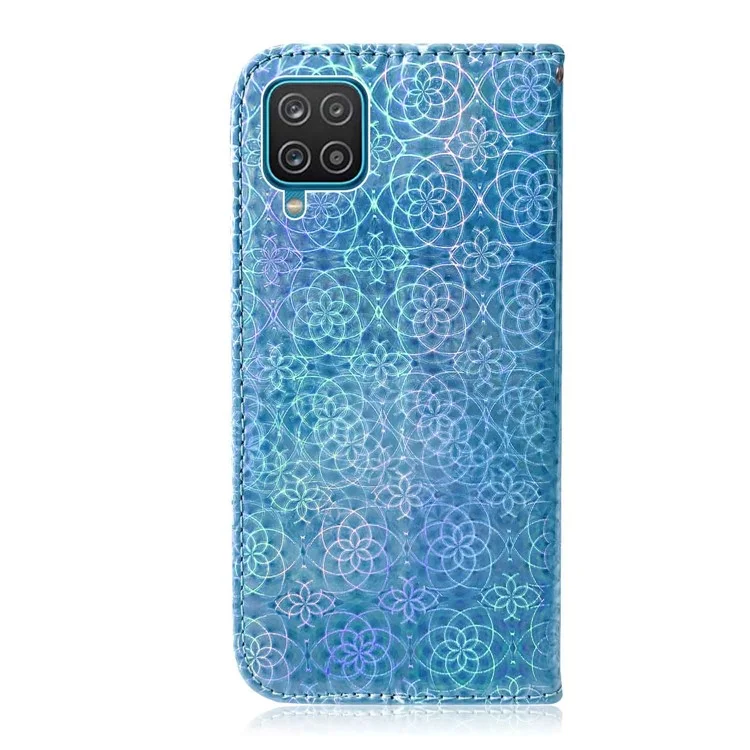 Étui portefeuille en cuir à motif floral pour Samsung Galaxy A12 - Bleu