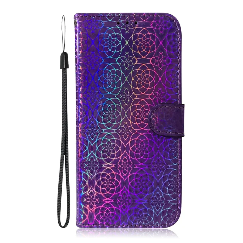 Flower Pattern Leather Stand Wallet Cover Case for Samsung Galaxy A12 - Purple