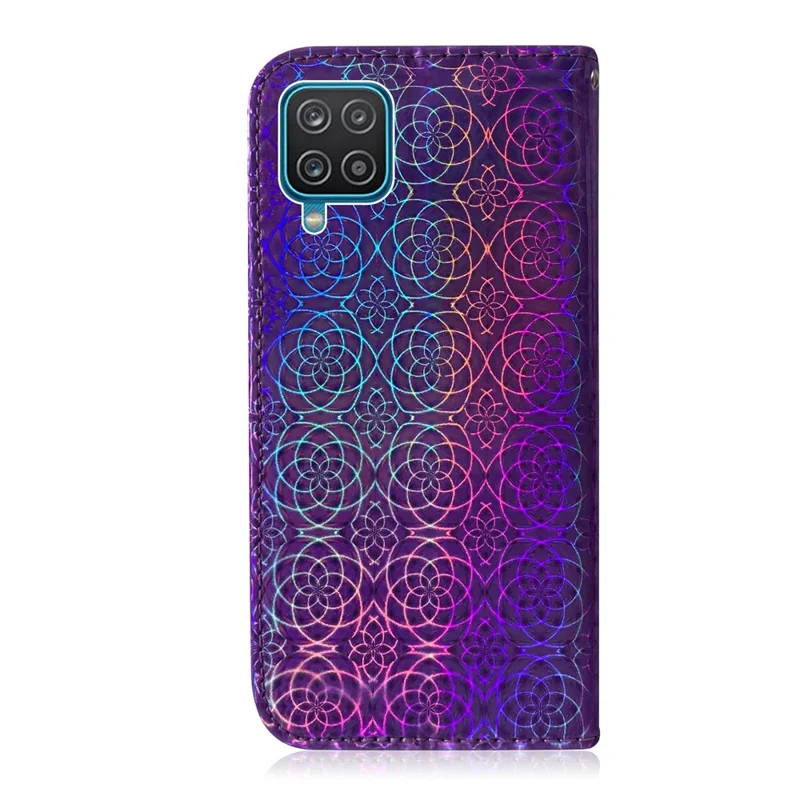 Flower Pattern Leather Stand Wallet Cover Case for Samsung Galaxy A12 - Purple