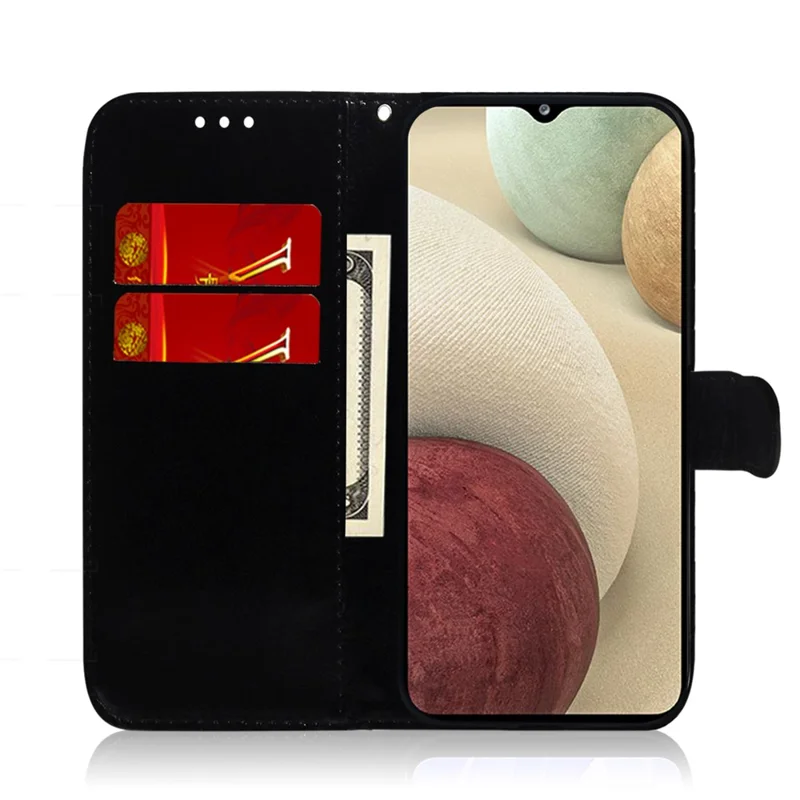 Flower Pattern Leather Stand Wallet Cover Case for Samsung Galaxy A12 - Purple