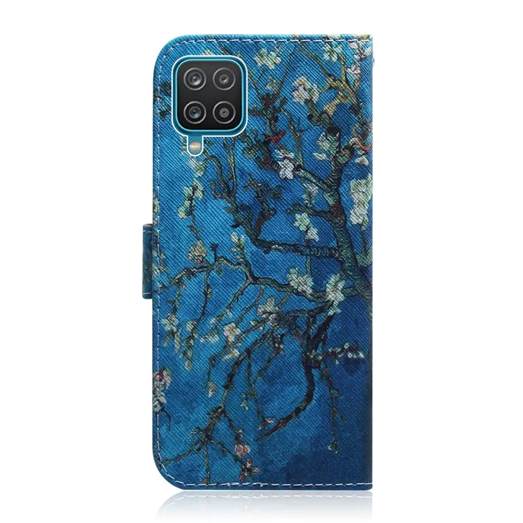 Musterdruck PU Leder Brieftasche Ständer Handygehäuse Für Samsung Galaxy A12 - Lebendige Blume