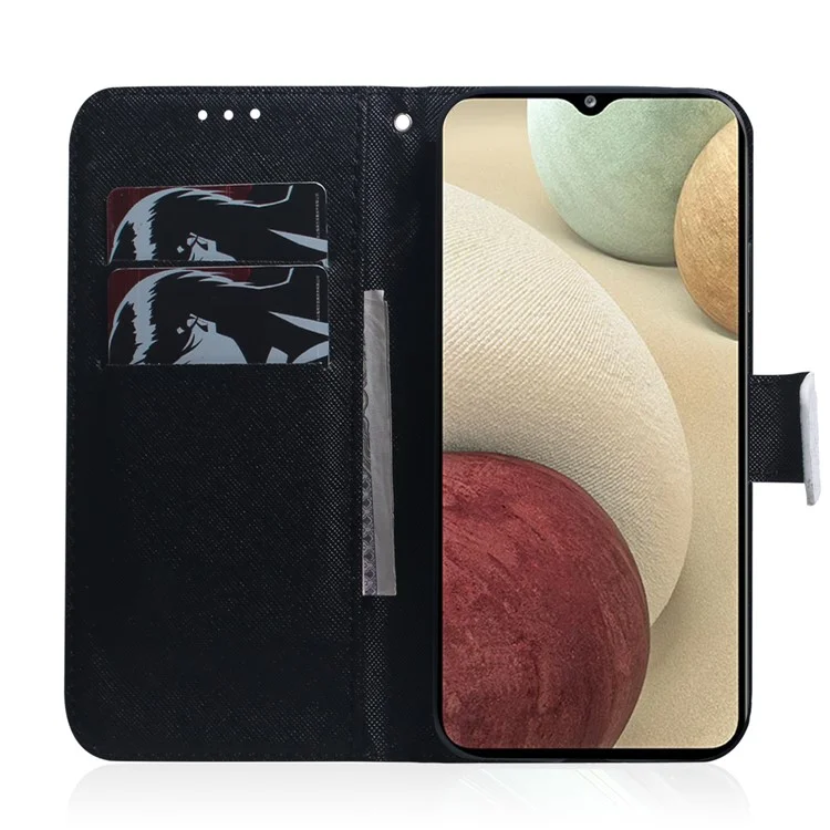Impresión de Patrones PU Cuero de Cuero Stand Cubierta de Teléfonos Celulares Para Samsung Galaxy A12 - Perro y Lobo