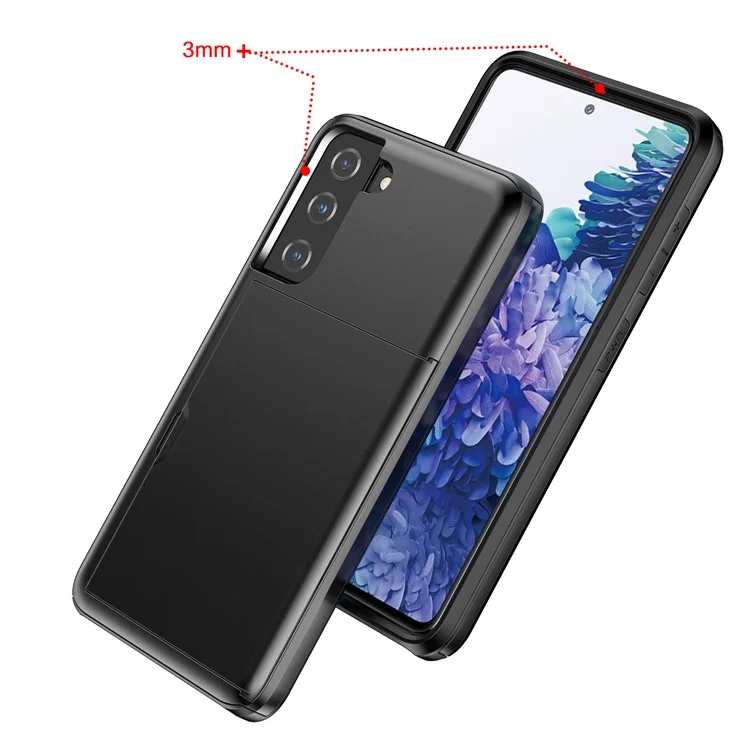 Slide Card Holder PC + TPU Hybrid Back Phone Case für Samsung Galaxy S21+ 5G - Schwarz
