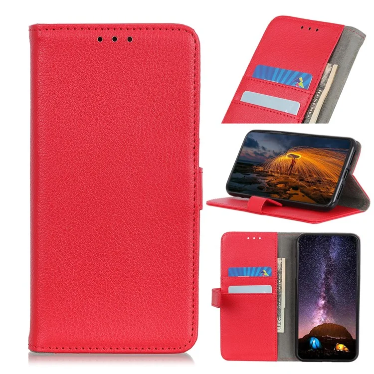 Litchi Skin PU Leder Drop Resistant Wallet Case Protector Protective Shell Für Samsung Galaxy A52 4G/5G / A52s 5g - Rot