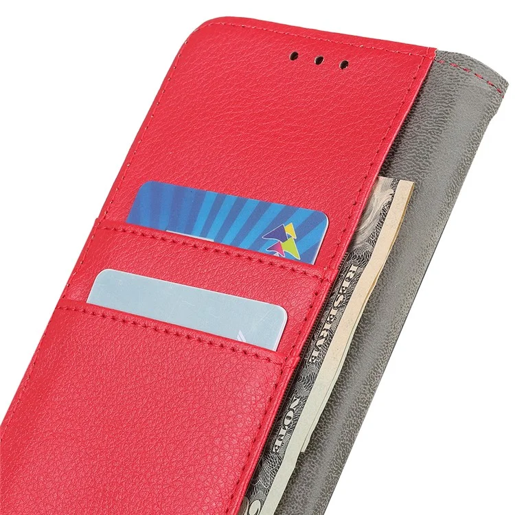 Litchi Skin PU Leder Drop Resistant Wallet Case Protector Protective Shell Für Samsung Galaxy A52 4G/5G / A52s 5g - Rot