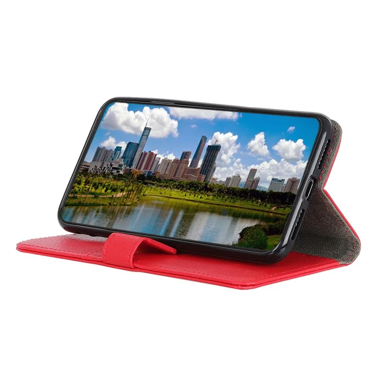 Litchi Skin PU Leder Drop Resistant Wallet Case Protector Protective Shell Für Samsung Galaxy A52 4G/5G / A52s 5g - Rot