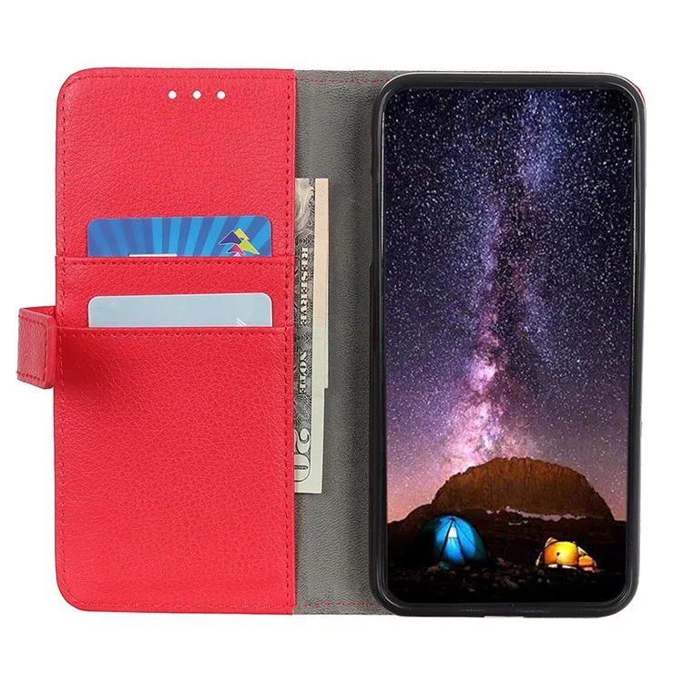 Litchi Skin PU Leder Drop Resistant Wallet Case Protector Protective Shell Für Samsung Galaxy A52 4G/5G / A52s 5g - Rot