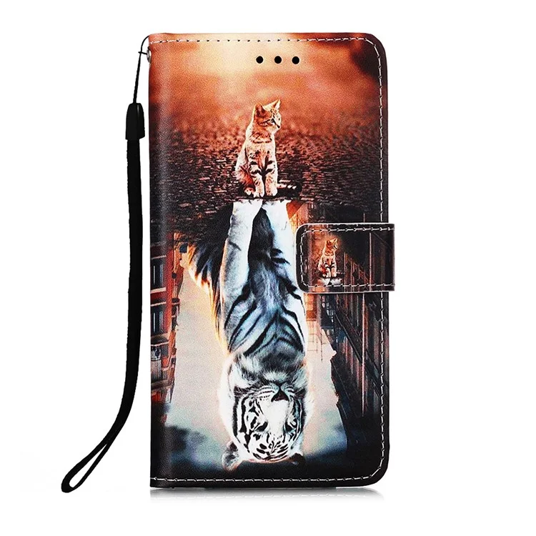 Anti-Drop PU Leather Willet Stand Capacal de la Cubierta Del Teléfono Inteligente Con Impresión de Patrones Para Samsung Galaxy S21 4G/5G - Reflexión
