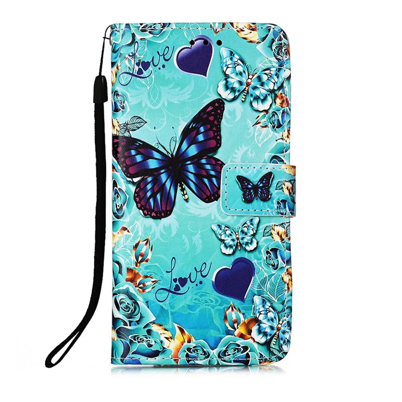 Anti-Drop PU Leather Wallet Stand Case Smartphone Cover Shell with Pattern Printing for Samsung Galaxy S21 4G/5G - Butterfly