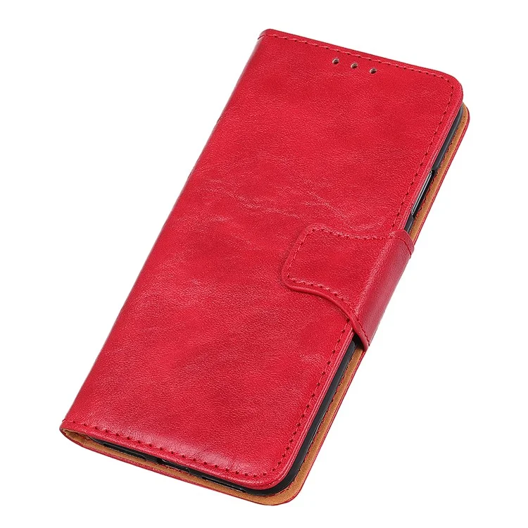 Crazy Horse Texture Leather Cool Design Carteira Caixa de Telefone Para Samsung Galaxy A52 4G/5G / A52s 5G - Vermelho