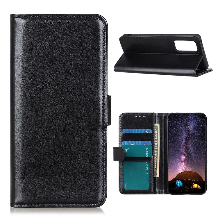 Portefeuille de Texture Crazy Horse Anti-scratch Stand en Cuir Protector Téléphone Couvre Pour Samsung Galaxy A52 4g / 5G / A52s 5G - le Noir
