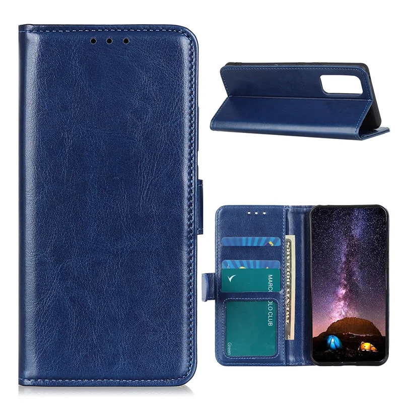 Cubierta de la Caja Del Teléfono de la Billetera de la Billetera de la Billetera Del Caballo Loco Anti-scratch Para Samsung Galaxy A52 4G/5G / A52s 5G - Azul