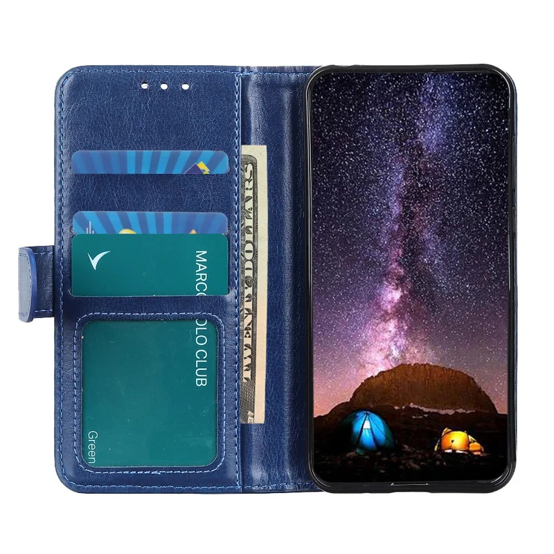Cubierta de la Caja Del Teléfono de la Billetera de la Billetera de la Billetera Del Caballo Loco Anti-scratch Para Samsung Galaxy A52 4G/5G / A52s 5G - Azul