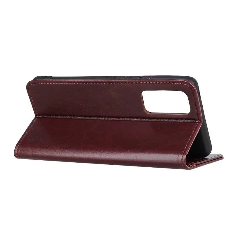 Skyddsfodral med plånbok och stöd i läder med strutsstruktur mot repor till Samsung Galaxy A52 4G/5G / A52s 5G - Brun