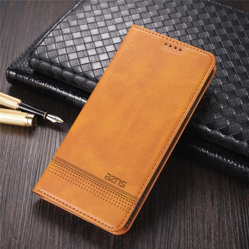 AZNS Auto-absorbed Leather Stand Wallet Case for Samsung Galaxy S21 4G/5G - Brown