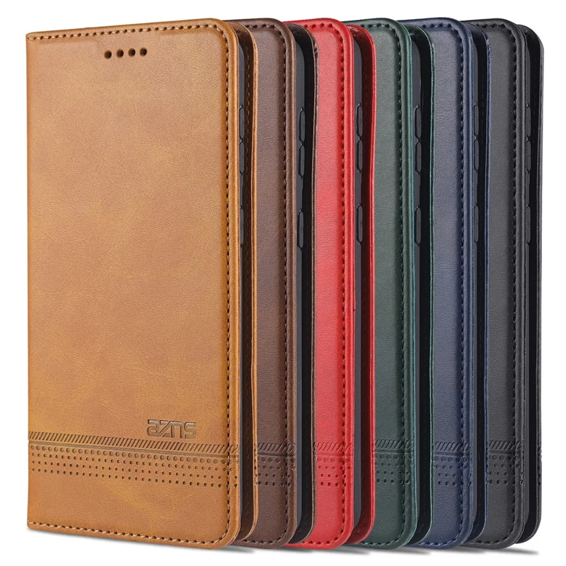 AZNS Auto-absorbed Leather Stand Wallet Case for Samsung Galaxy S21 4G/5G - Brown