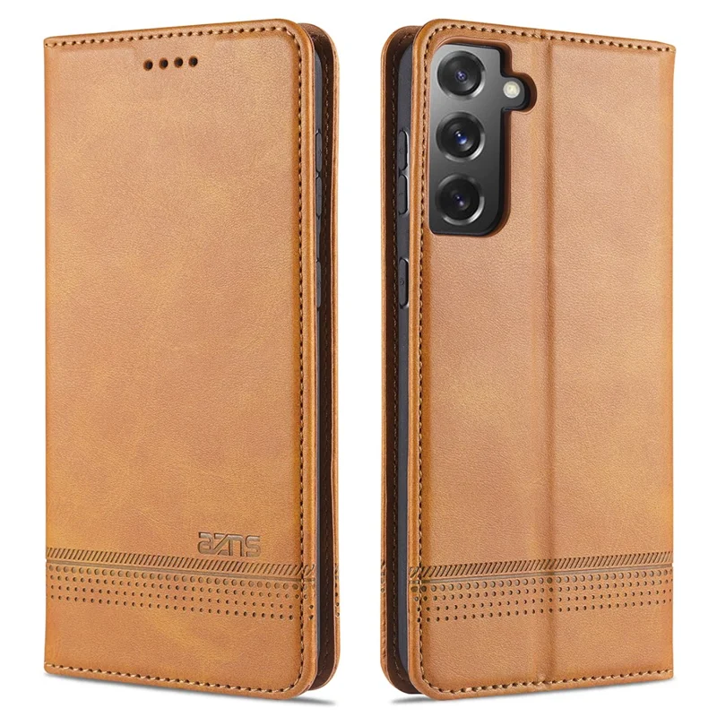 AZNS Auto-absorbed Leather Stand Wallet Case for Samsung Galaxy S21 4G/5G - Brown
