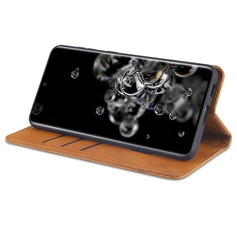 AZNS Auto-absorbed Leather Stand Wallet Case for Samsung Galaxy S21 4G/5G - Brown