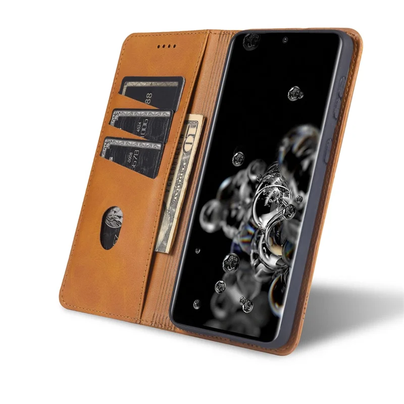 AZNS Auto-absorbed Leather Stand Wallet Case for Samsung Galaxy S21 4G/5G - Brown