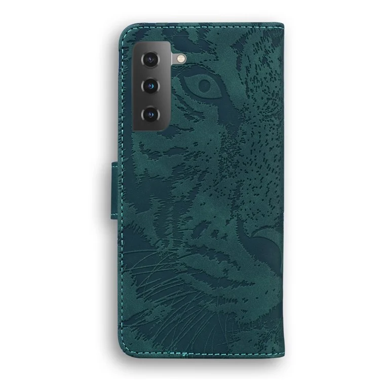 Tiger Face Impronca la Caja Del Teléfono de la Billetera y la Billetera de la Billetera y el Samsung Galaxy S21 4G/5G - Verde
