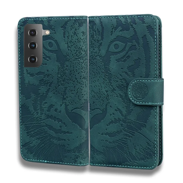 Tiger Face Impronca la Caja Del Teléfono de la Billetera y la Billetera de la Billetera y el Samsung Galaxy S21 4G/5G - Verde