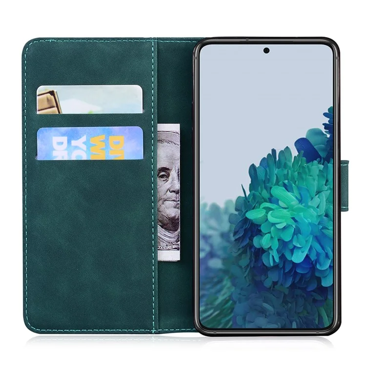 Tiger Face Impronca la Caja Del Teléfono de la Billetera y la Billetera de la Billetera y el Samsung Galaxy S21 4G/5G - Verde