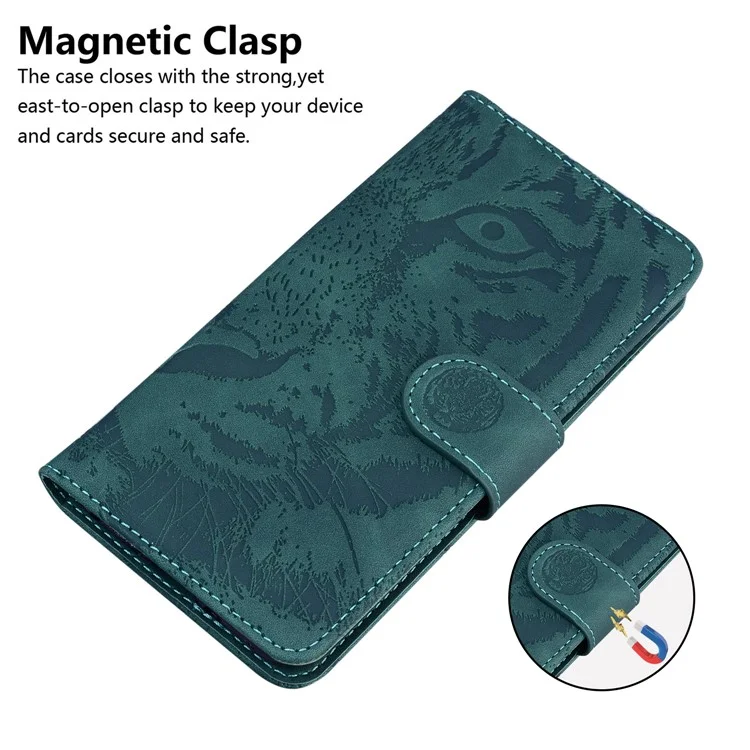 Tiger Face Impronca la Caja Del Teléfono de la Billetera y la Billetera de la Billetera y el Samsung Galaxy S21 4G/5G - Verde