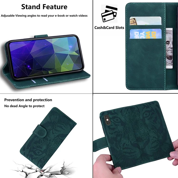 Tiger Face Impronca la Caja Del Teléfono de la Billetera y la Billetera de la Billetera y el Samsung Galaxy S21 4G/5G - Verde