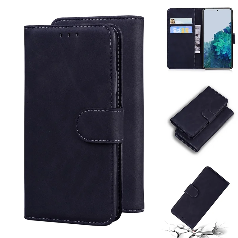 Leather Wallet Stand Phone Case for Samsung Galaxy S21 4G/5G - Black