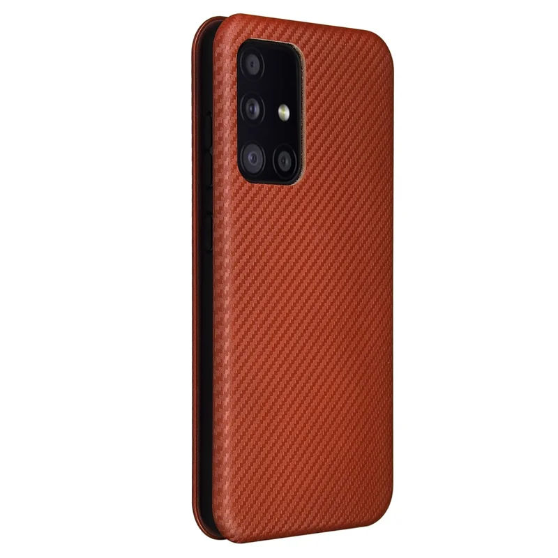 Card Holder Carbon Fiber Leather Auto-absorbed Cover Case for Samsung Galaxy A52 4G/5G / A52s 5G - Orange