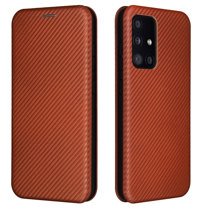 Card Holder Carbon Fiber Leather Auto-absorbed Cover Case for Samsung Galaxy A52 4G/5G / A52s 5G - Orange