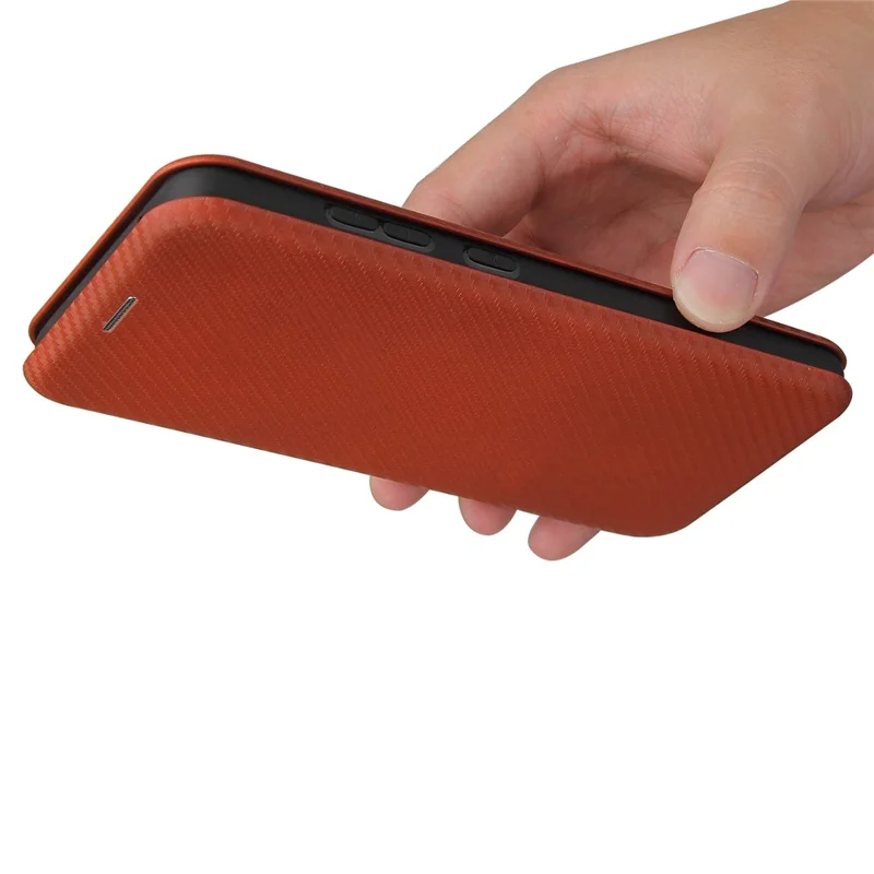 Card Holder Carbon Fiber Leather Auto-absorbed Cover Case for Samsung Galaxy A52 4G/5G / A52s 5G - Orange