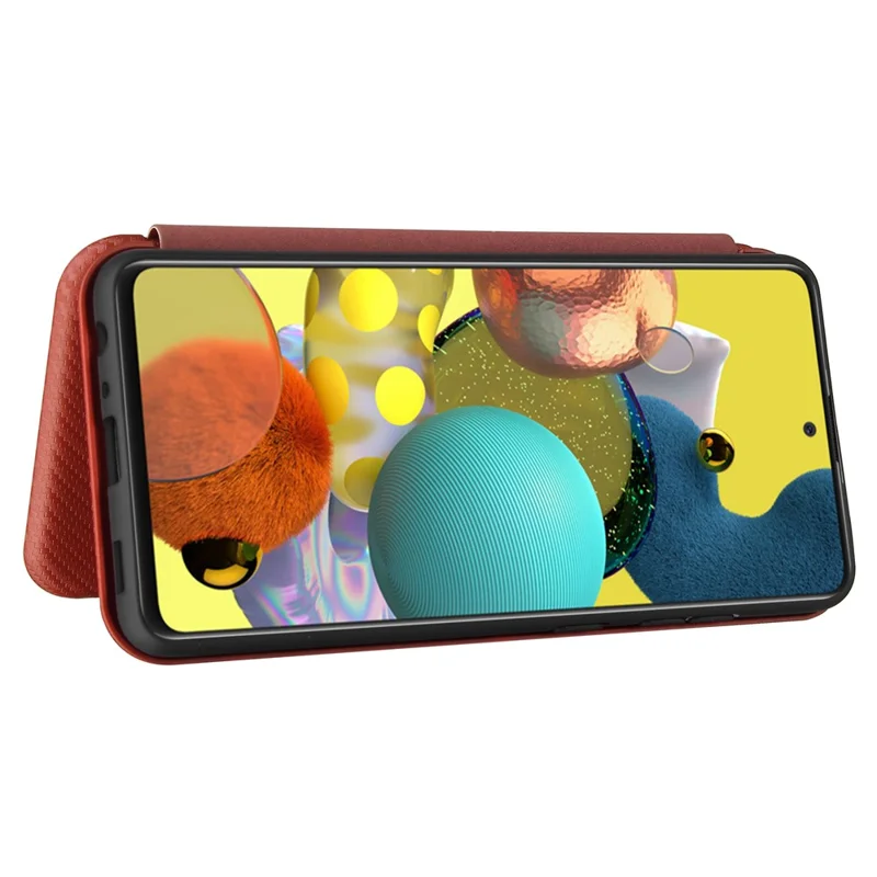 Card Holder Carbon Fiber Leather Auto-absorbed Cover Case for Samsung Galaxy A52 4G/5G / A52s 5G - Orange