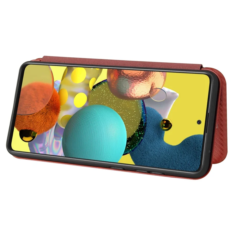 Card Holder Carbon Fiber Leather Auto-absorbed Cover Case for Samsung Galaxy A52 4G/5G / A52s 5G - Orange