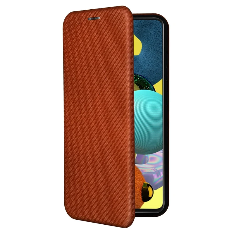 Card Holder Carbon Fiber Leather Auto-absorbed Cover Case for Samsung Galaxy A52 4G/5G / A52s 5G - Orange