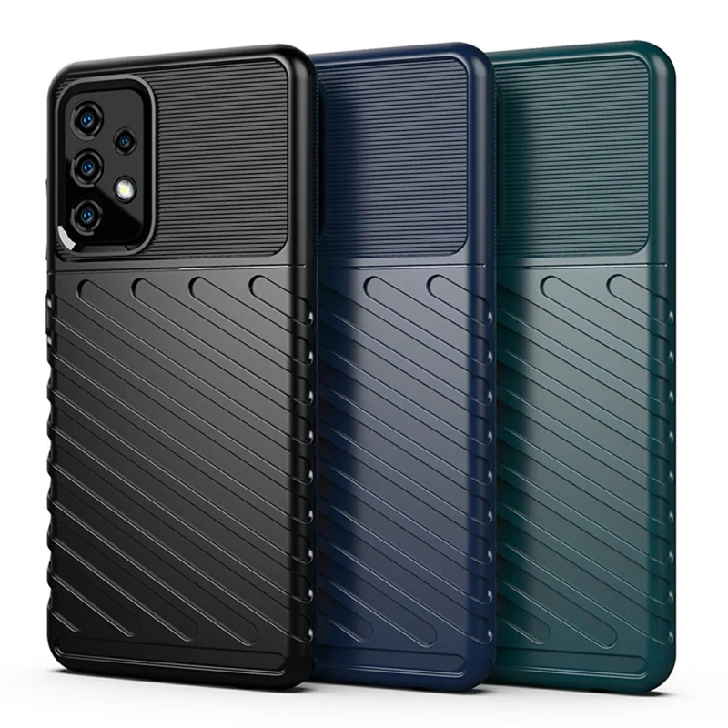 Seria Thunder, miękka obudowa z tworzywa TPU z tkaninową fakturą, wyciszenie uderzeń, do telefonu Samsung Galaxy A52 4G / 5G / A52s 5G - Czarny