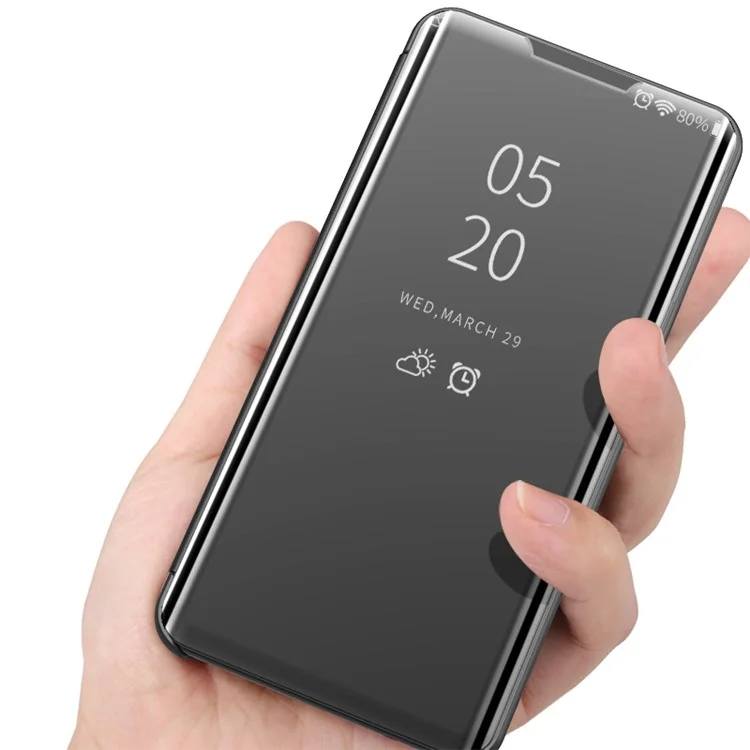 Elektroplattierte Spiegeloberfläche Ständer Leder Handyhülle für Samsung Galaxy S21 4G/5G - Schwarz