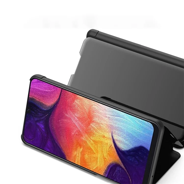 Elektroplattierte Spiegeloberfläche Ständer Leder Handyhülle für Samsung Galaxy S21 4G/5G - Schwarz