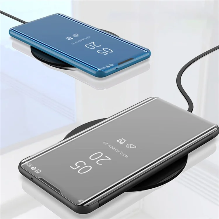 Elektroplattierte Spiegeloberfläche Ständer Leder Handyhülle für Samsung Galaxy S21 4G/5G - Schwarz