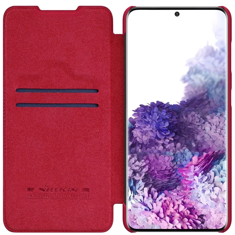 Série Nillkin Qin Para Samsung Galaxy S21+ 5G Caixa de Couro à Prova de Choques Capa de Couro Com Suporte de Cartão - Vermelho