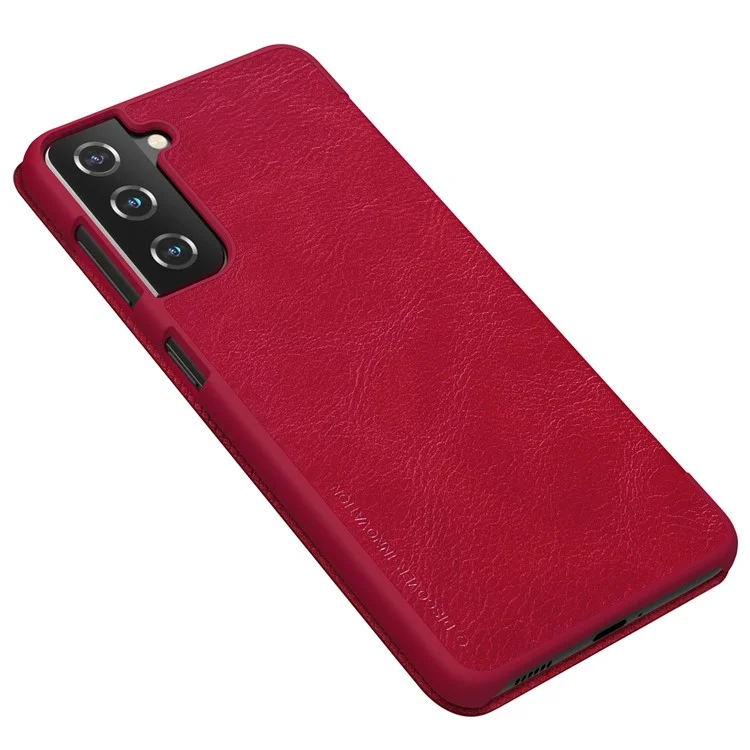 Série Nillkin Qin Para Samsung Galaxy S21+ 5G Caixa de Couro à Prova de Choques Capa de Couro Com Suporte de Cartão - Vermelho