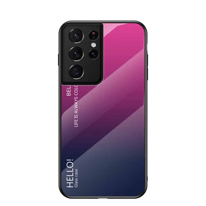 TPU-ram med färggradient och hårdat glas bak, mobilskal för Samsung Galaxy S21 Ultra 5G – Rosa/Blå