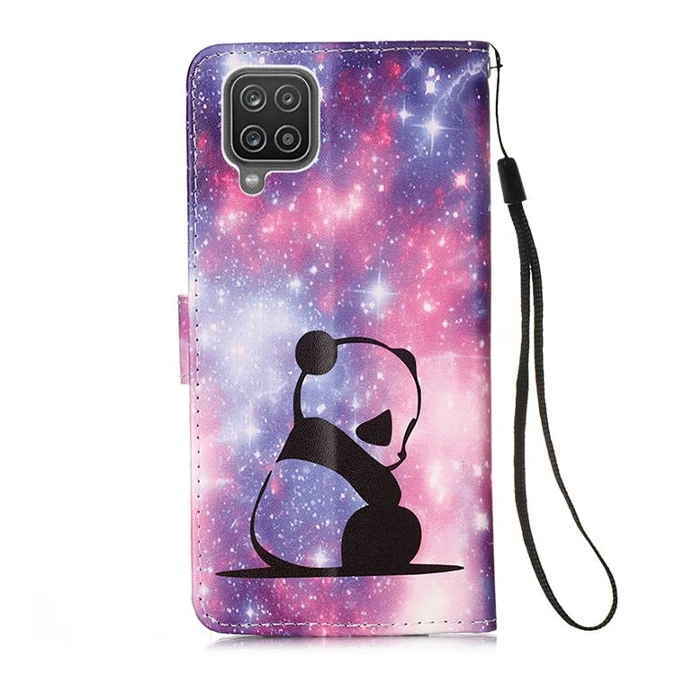 TPU + PU Leather Wallet Stand Case with Pattern Printing for Samsung Galaxy A12/M12 - Panda