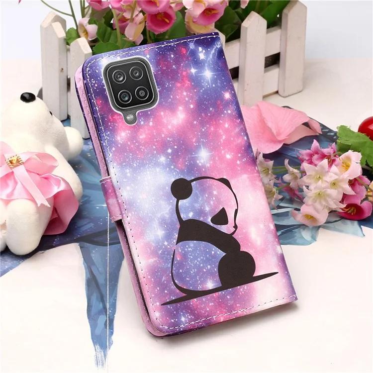 TPU + PU Leather Wallet Stand Case with Pattern Printing for Samsung Galaxy A12/M12 - Panda