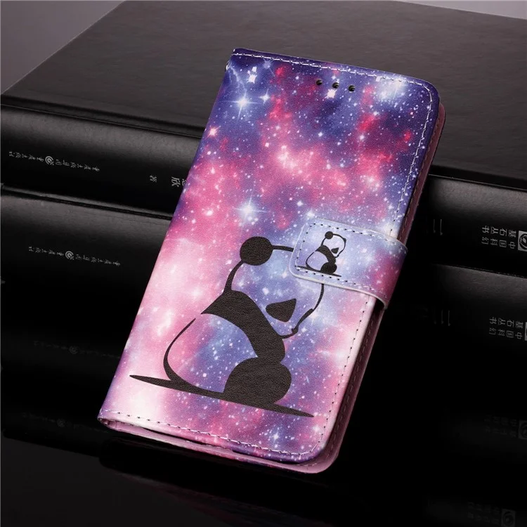 TPU + PU Leather Wallet Stand Case with Pattern Printing for Samsung Galaxy A12/M12 - Panda