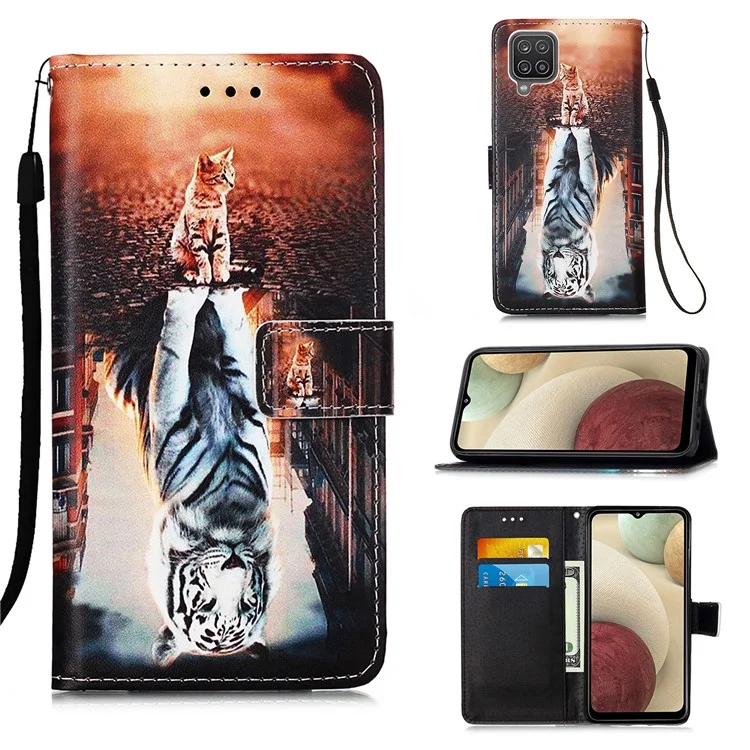 Case de Billetera de Cuero TPU + PU Con Impresión de Patrones Para Samsung Galaxy A12/M12 - Reflexión