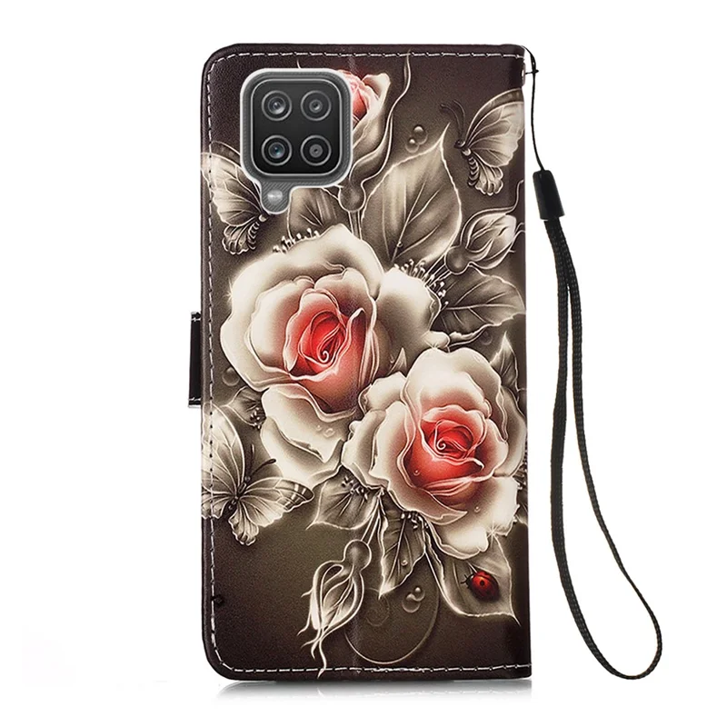 TPU + PU Leather Wallet Stand Case with Pattern Printing for Samsung Galaxy A12/M12 - Vivid Flower