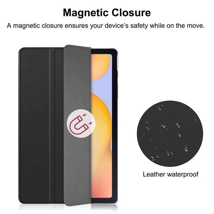 Funda protectora plegable de trifold de piel de poliuretano a prueba de huellas dactilares y arañazos para Samsung Galaxy Tab A7 10.4 (2022) / (2020) - Negro